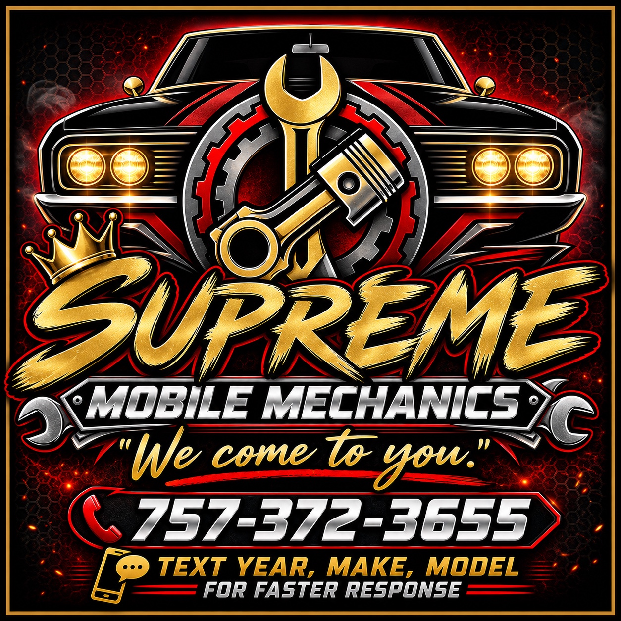 Supreme Mobile Mechanics logo with classic car and tools